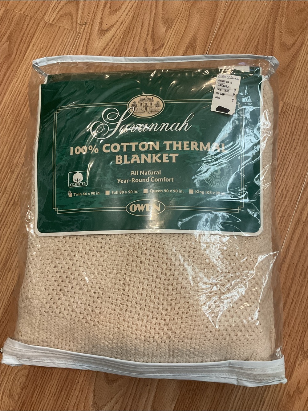 New Savannah 100% Cotton Thermal Blanket — Natural Beige 66x90